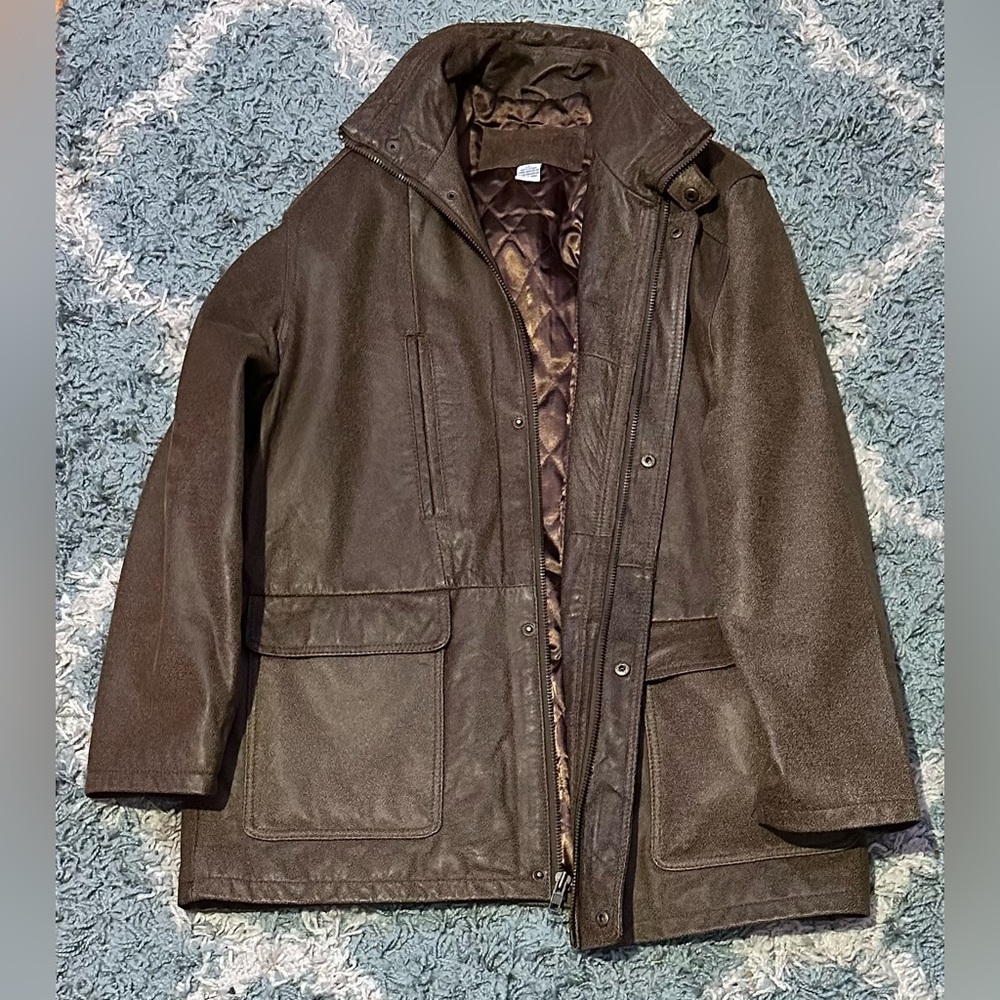 L Mens Vintage Wallace H Brown Leather Coat